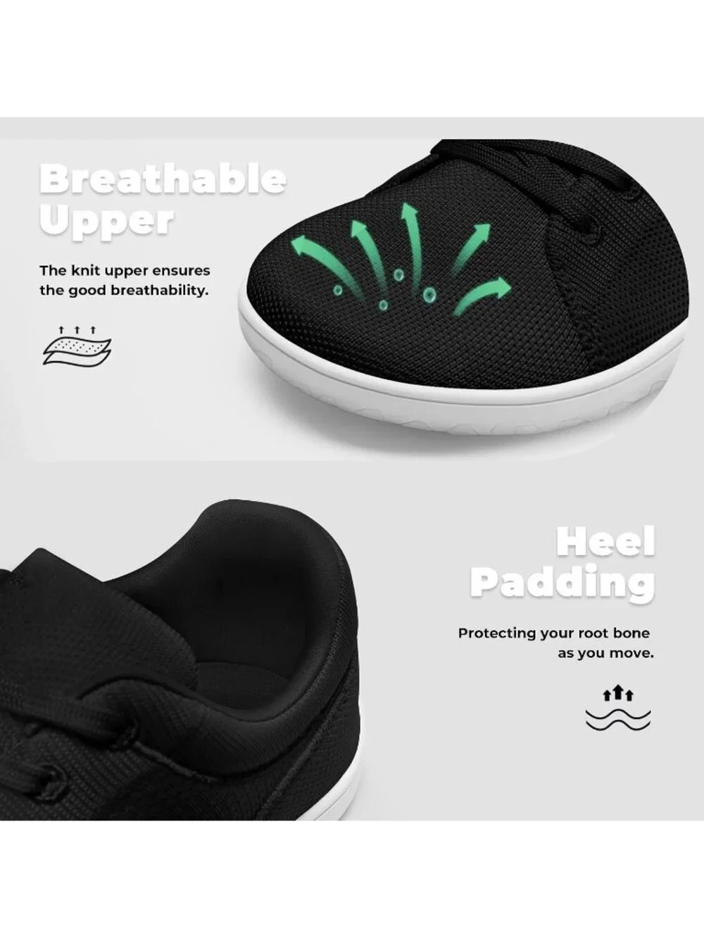 Women's Black/White Knit Minimalist Barefoot Zero Drop Casual Walking Sneakers